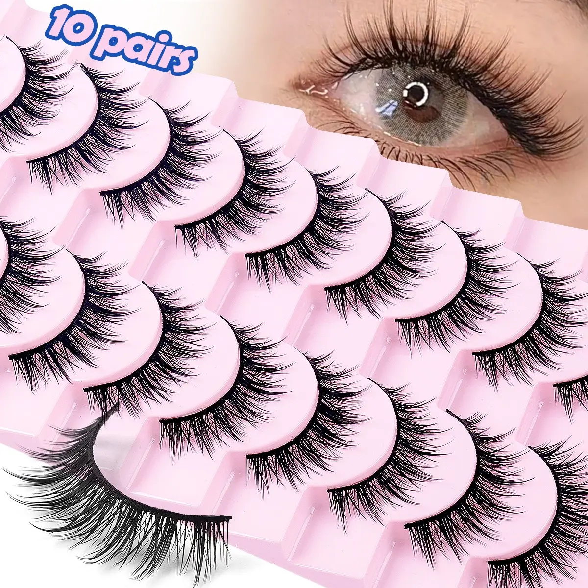 MAGEFY 10 Pairs Fluffy Manga Lashes - Volume Curl False Eyelashes, Soft Flexible Band, Reusable & Lightweight for Natural Dramatic Eye Makeup
