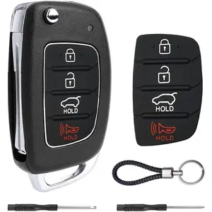 Key Fob Case for Hyundai Sonata Santa Fe Sport 2019 2018 2017 2016 2015 2014 2013 4 Buttons Keyless Entry Remote Control Folding Flip Car Key Fob Cover Shell Replacement with Insert Rubber Pad Keypad
