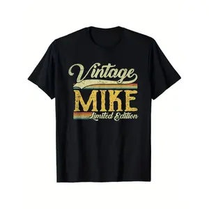 Vintage Mike Limited Edition T-Shirt - Men's Casual Black Cotton Tee with Colorful Striped Graphic