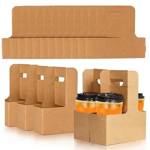 50 Pack 2 Cup  Drink Carrier with Handle, 2 or 4 Cup  Paperboard Drink Carrier Disposable to Go Coffee Cup Holder for Hot or Cold Drinks,  Delivery, Cafe