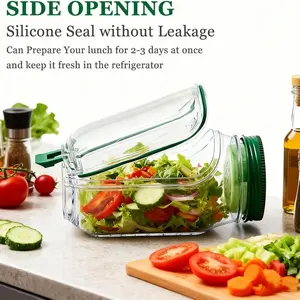 1pc can, side-opening salad making and storage tool, convenient lunch container with seasoning box, suitable for office and trav