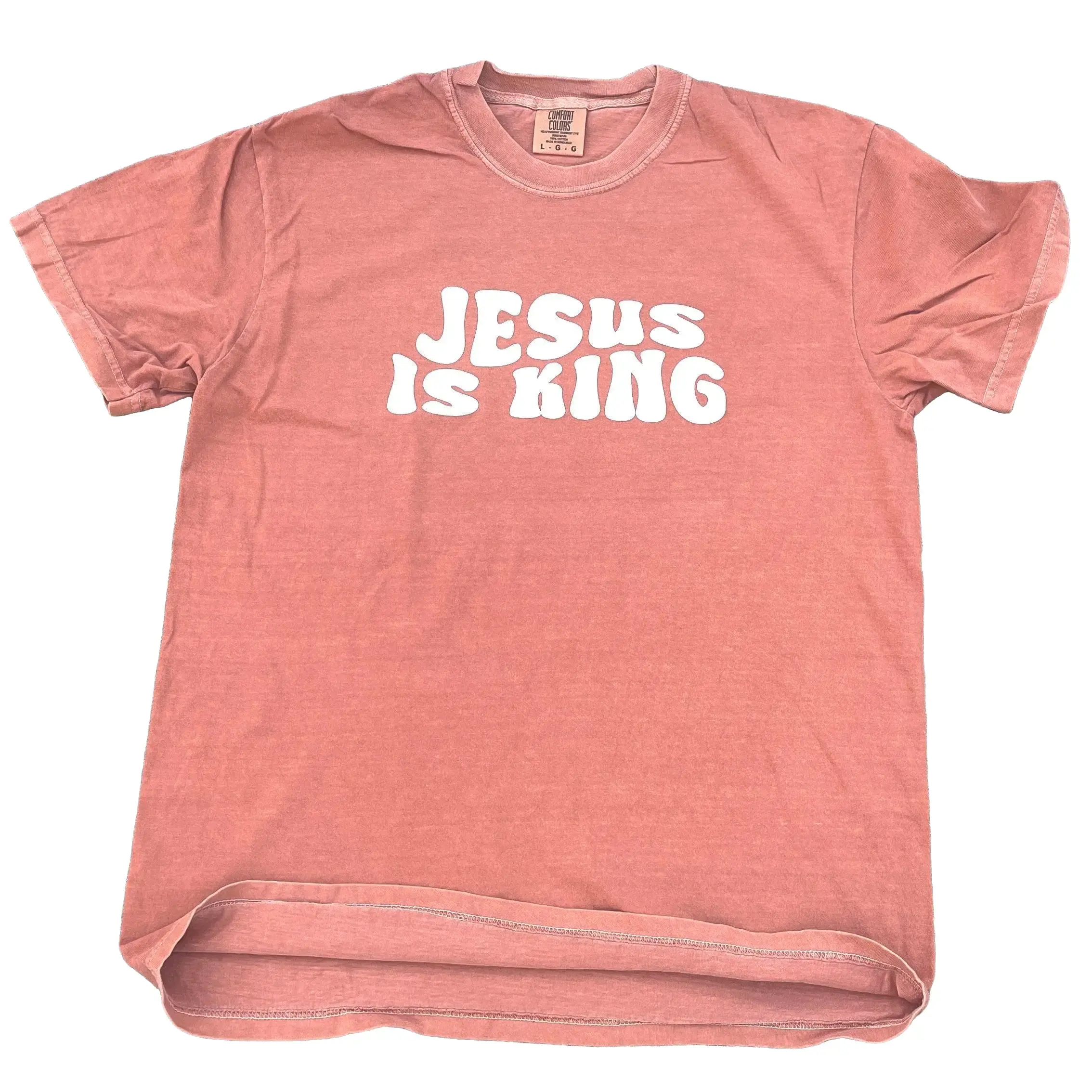 Jesus is King Wavy Orange Cotton T-Shirt - Short Sleeve Crewneck for Men in Traditional Streetwear Style