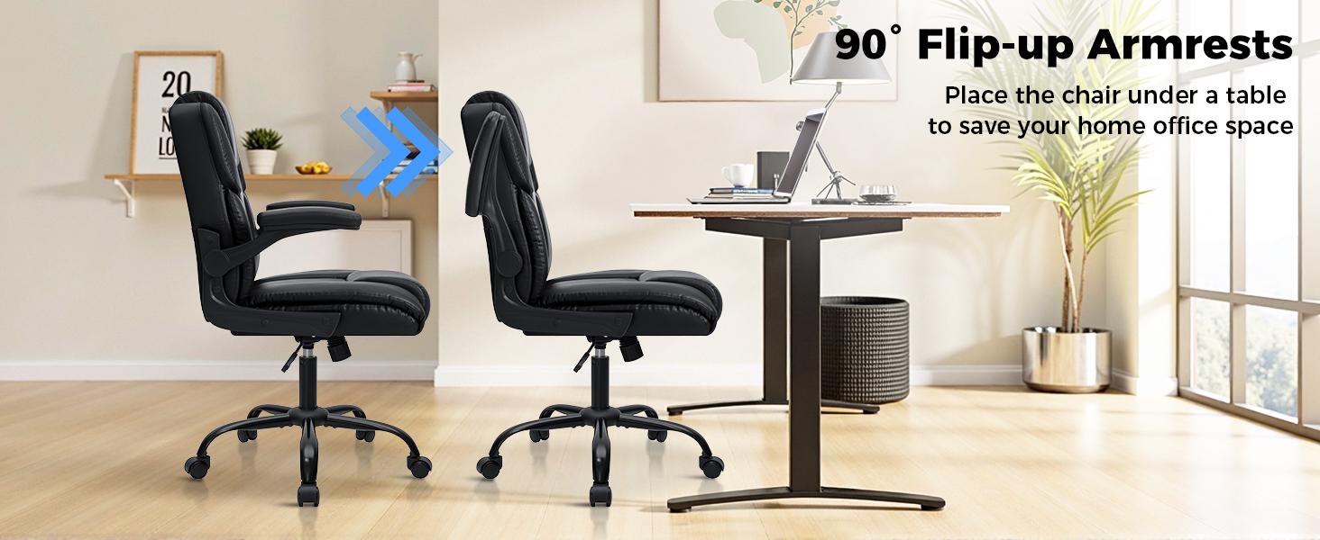 HOFFREE Leather Office Chair Home Computer Desk Chairs with Flip-up ...