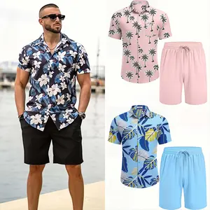 Men's Hawaiian Tropical Rainforest Shirt and Shorts Set Summer Beach Outfit Button Down Short Sleeve Aloha Vacation Matching Set Casual Resort Wear Palm Leaf Jungle Print 2 Piece Set XS-5XL for Travel Cruise Party