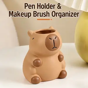 Capybara Pen Holder, Cute Cartoon Office Desk Decor, Creative Fun Makeup Brush Storage, Unique Personality Desktop Accessory