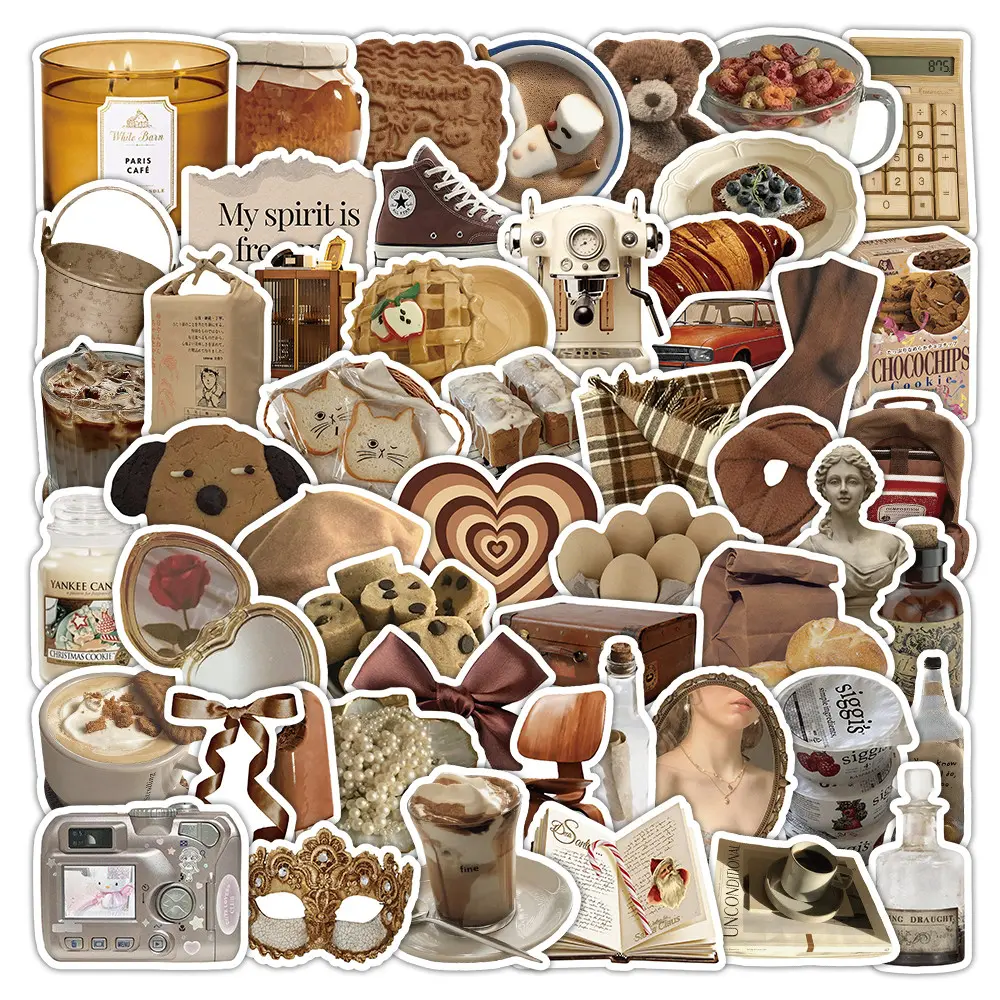54 Pcs Trendy INS-Style Brown Stickers - Stylish Decals for Journal & Scrapbook DIY Embellishment Stickers for Scrapbooking