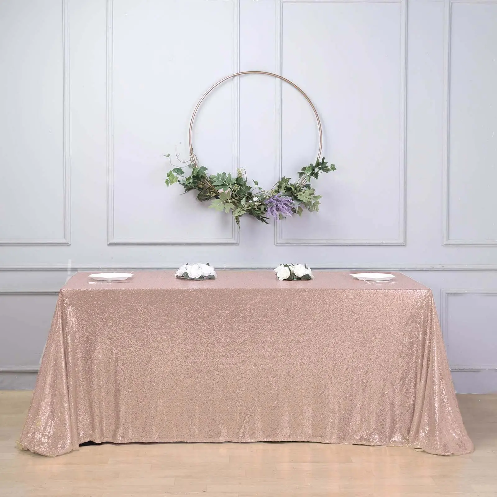 Rose Gold Sequin Rectangle Tablecloth - 90"x156" Seamless Decor for Weddings, Birthday, Hollywood Events, Outdoor Furniture Tables, Dry Clean Only, Glamour