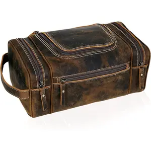 VC VINTAGE COUTURE Leather Toiletry Bag for Men Extra Large Leather Men's Toiletry Bag for Traveling Real Leather Dopp Kit for Men Leather Shaving Bag for Travel