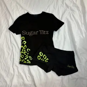 SugarTitz Women's Black/Gold/green Rhinestone Leopard Print Loungewear Streetwear Two-Piece Set Stylish Comfortable
