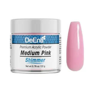 DeEnti Shimmer Acrylic Powder, 0.78 oz Medium Pink Shimmer, Non-Yellowing Self-Leveling Formula, Salon-Grade Professional Quality for Manicure Nail Art & Fake Nails