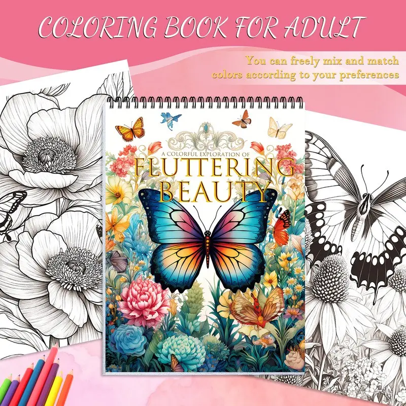 Fantasy Butterfly Coloring Book Series, Fluttering Beauty, Spiral Bound, Single-Sided Coloring, Fun Coloring, Vibrant Patterns, Perfect for Valentine's Day, Halloween, New Year, Birthday Gifts