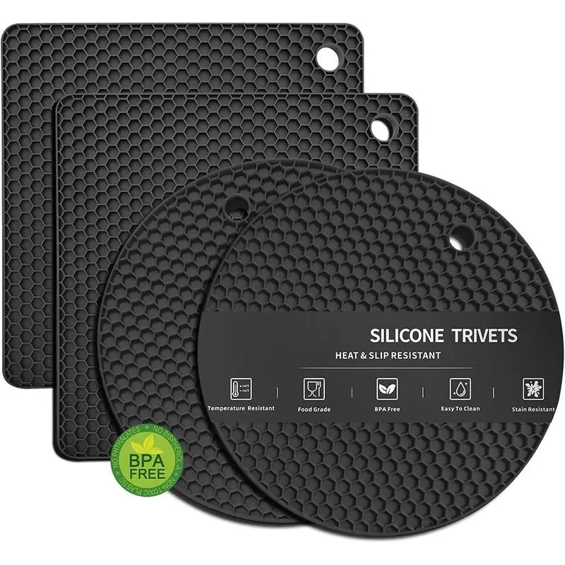 Silicone Heat Resistant Household Placemat, 4 Counts/set Multifunctional Non-slip Round Pot Mat, Kitchen Insulation Table Mat, Kitchen Drain Mat, Hot Dish Coasters, Silicone Placemats, Summer for Gift