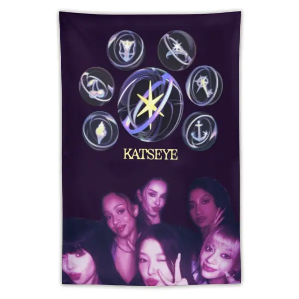 Katseye Tapestry Banner, 3x5 FT Kpop Inspired Wall Hanging, Home Decor for Bedroom, Office & Kitchen Room Decor