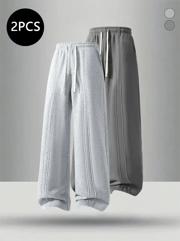 Men’s autumn striped sweatpants, baggy wide-leg drawstring long pants—trendy, versatile, available in multiple colors; casual athletic long pants