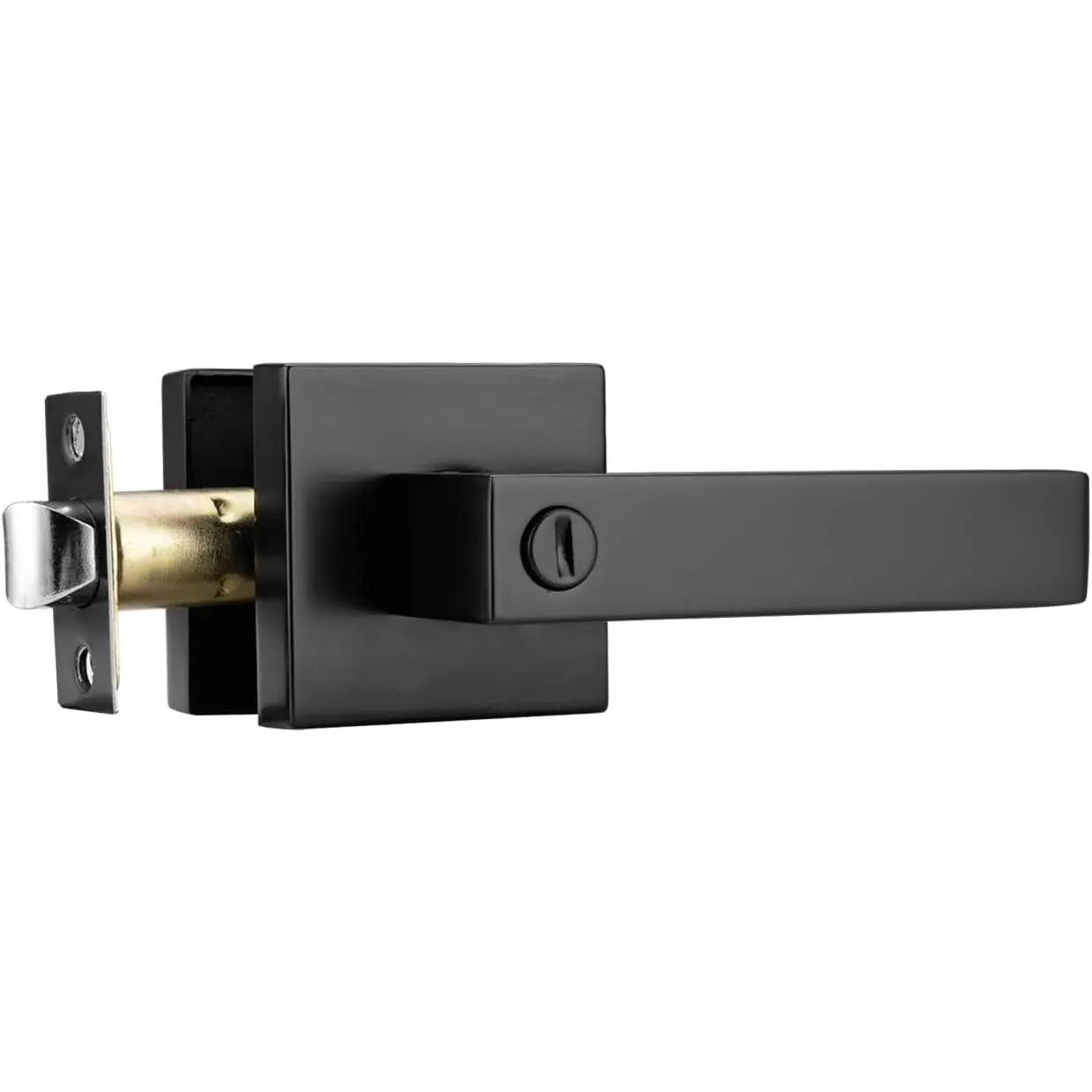 Interior Door Handle, Black Door Knobs for Bathroom and Bedroom, Thumb Turn Keyless Door Levers Reversible