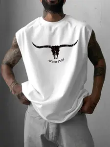 Men's Regular Fit Bull Head Print Tank Top, Casual Tee, Casual Comfy Sleeveless Top for Summer, Men's Clothes for Daily Wear, Casual Street Fashion