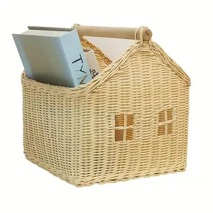 Handwoven Wicker House Storage Basket - Large Capacity Desktop Organizer for Office Supplies, Toys, Snacks & Decorative Flowers, Shelf Baskets