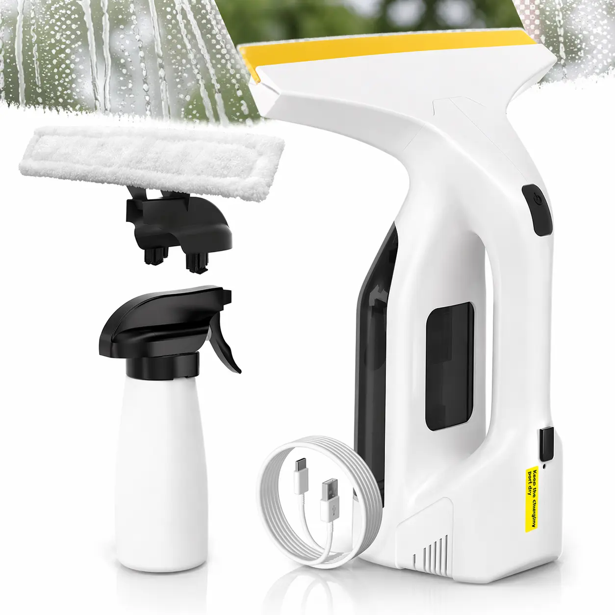 Cordless Handheld Electric Window Vacuum Cleaner with High-Performance Motor & Squeegee Kit, 11" Streak-Free Blade Cleaning Machine, 2000mAh Battery - Effortless Cleaning for Showers, Mirrors