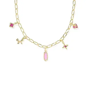 Kendra Scott Belle Cubic Zirconia Charm Necklace - Gold/Pink