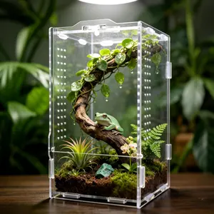 Jumping Spider Enclosure, Insect Terrarium, Bug Cage, Acrylic Terrarium for Tarantula, Snail, Praying Mantis, Frog, and Small Reptiles (4.7" x 4.3" x 7.8")