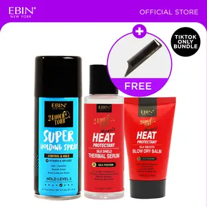 EBIN 24 Hour Heat Thermal Serum + Blow Dry Balm + Holding Spray (Control & Hold) Bundle with FREE comb | Silk press, Frizz control, Smooth, Shine