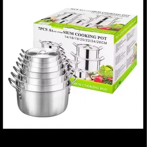 Stainless Steel Cookware Kit, 7-Piece Kitchen Household Products Set with Lids, Handles, and Stackable Design