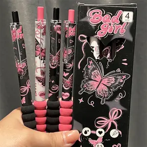 Retractable Gel Pens Set, Aesthetic Pens, 4/8 Pcs, Ink 0.5mm Fine Tip, Comfortable Grip & Smooth Writing, Butterfly Design, Ideal for School Use