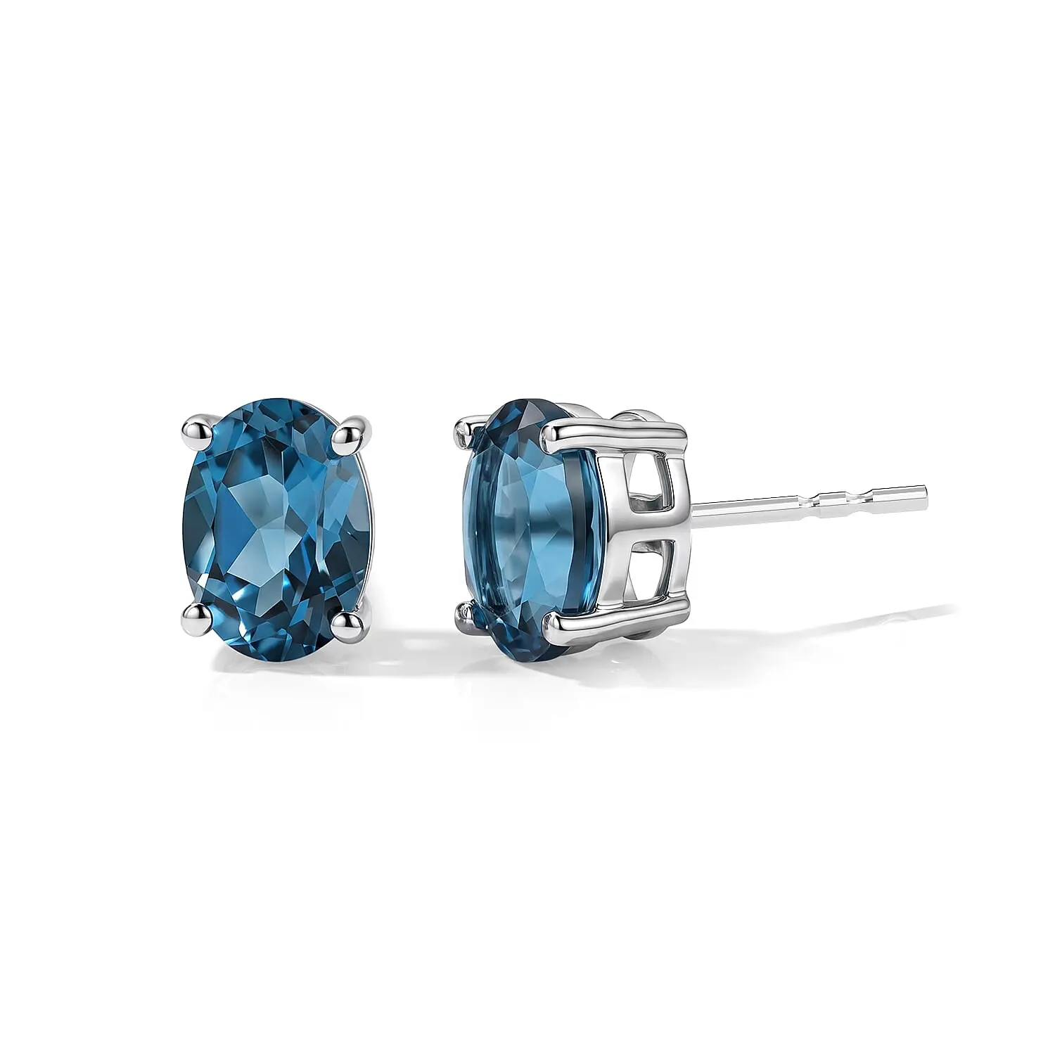 D''Joy London Blue Topaz 2.15 ctw Stud Earrings in Rhodium Over Sterling Silver