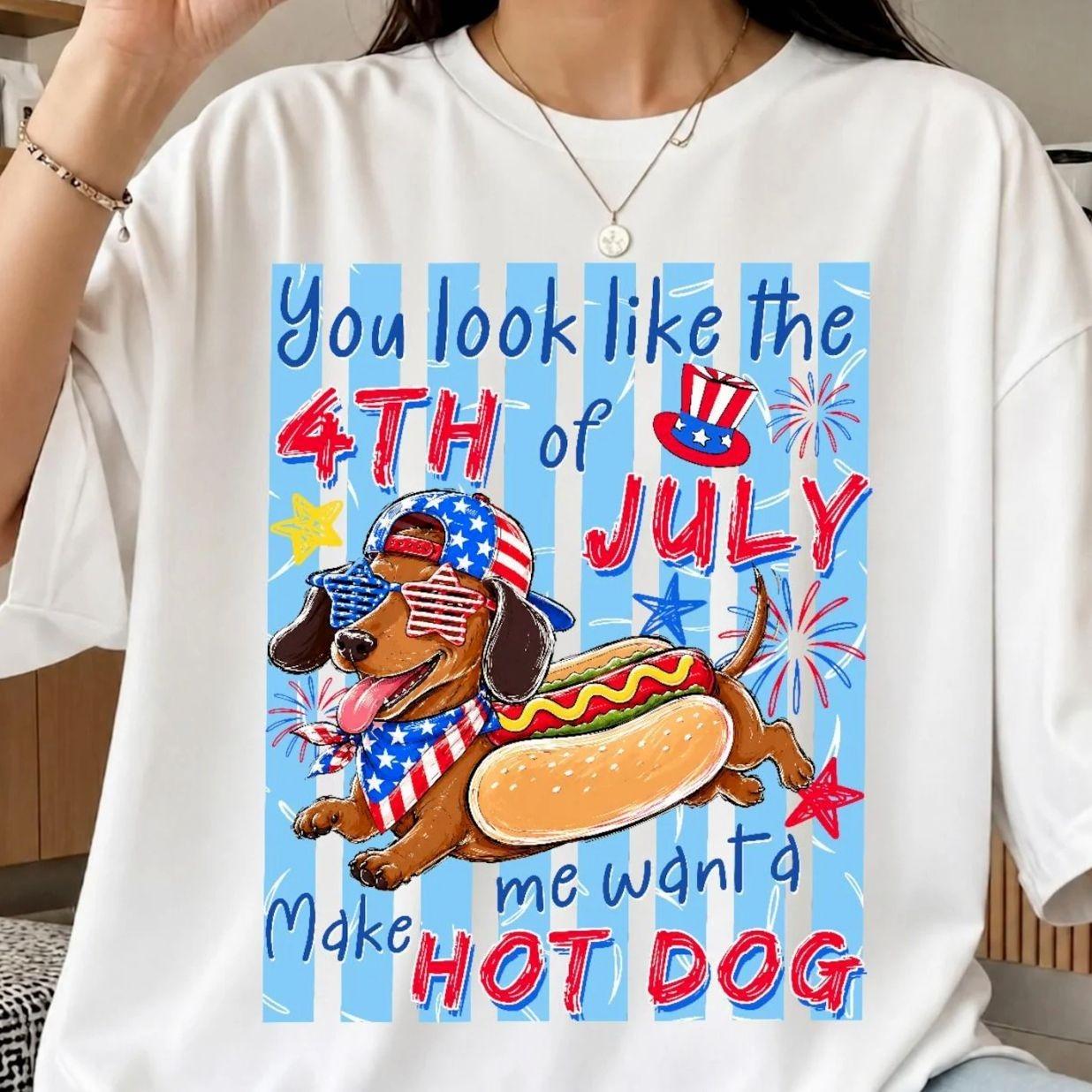 Comfort Color Funny Dachshund Hot Dog 4th Of July Tshirt, Patriotic Wiener Dog Humor Quote, American Flag Dog Lover Gift, Independence Day GB6
