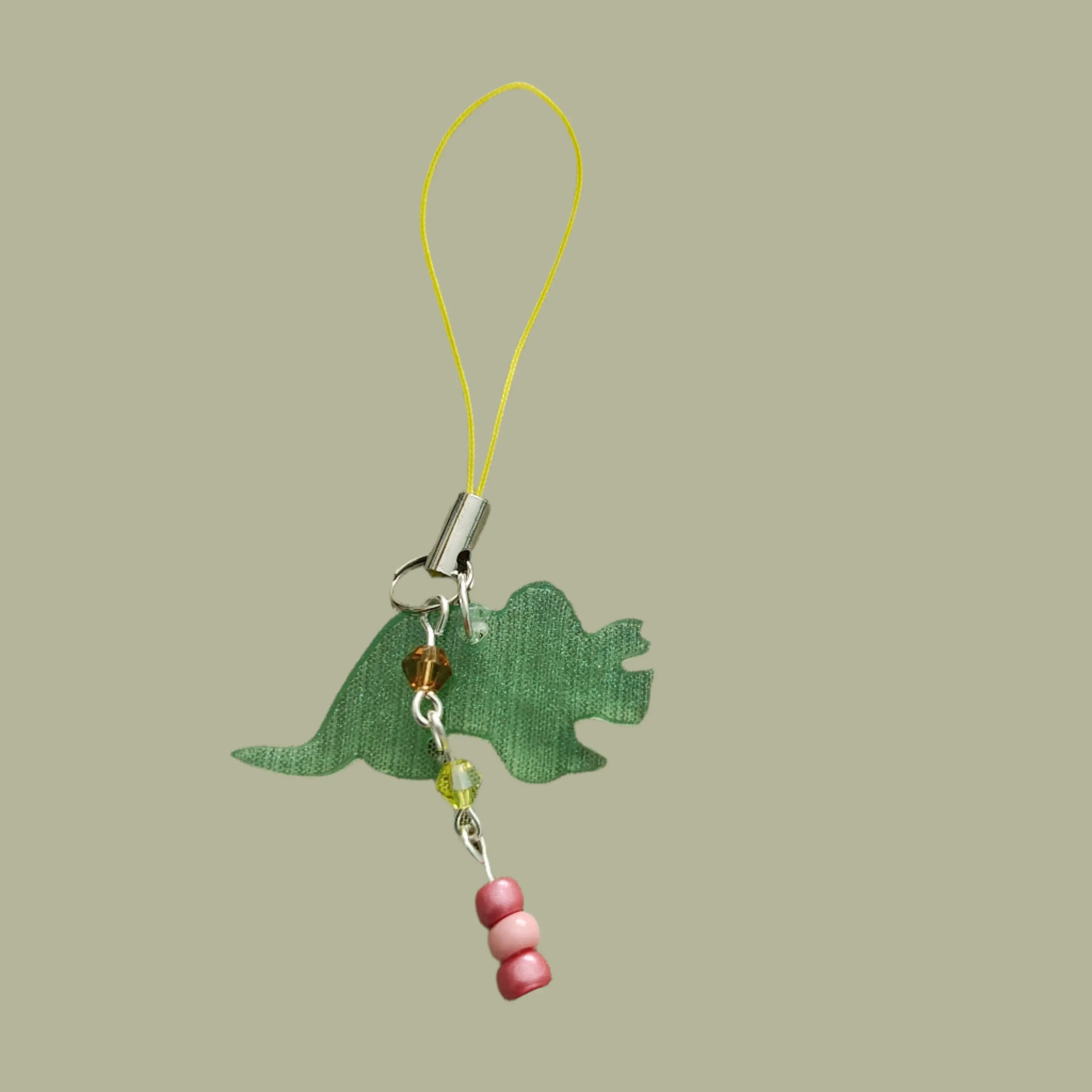 Phone charm - Triceratops resin dinosaur with beads