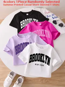 4 Colors Available, One Random Piece Sent, 1pc Sent, Cartoon Fashion Print, Geometric, Spring and Summer, Short, Casual Wear, Casual Clothing, Cute Designs, Trendy Fashion, Comfortable Materials, Durable, Fitted, Fashionable T-shirts, Youthful, Apparel