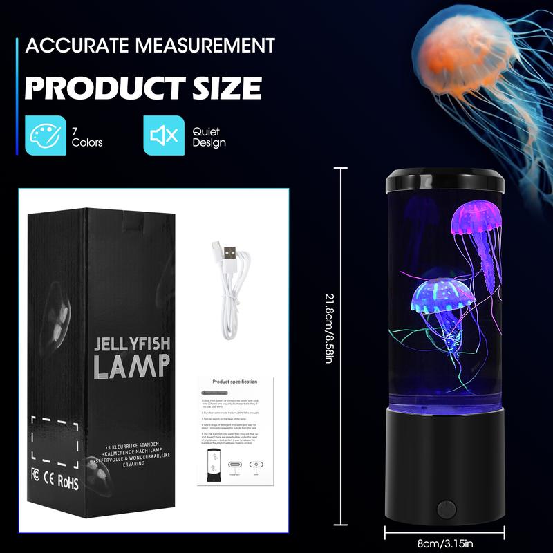 Portable Jellyfish Lamp Multipurpose 7 Color Changing LED Ambient Light with Remote Control & USB Cable for Home Office Bedroom Decor Ideal Gift