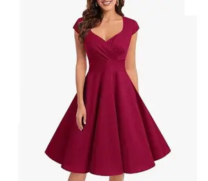 Women's A-Line Sweetheart, Cap Sleeves Swing Retro Vintage 1950's Cocktail Dress