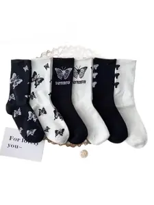 12 Pairs Butterfly Print Crew Socks for Women, Casual Slim-Fit Ankle Socks, Trendy High Top Socks, Sock Set, Perfect for Boots