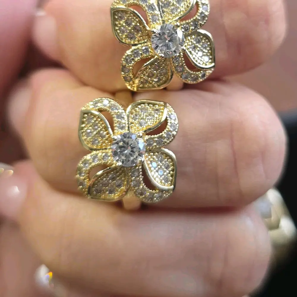High-Quality 14k Gold Plated Flower Rings, Size 7 and Size 8 Set