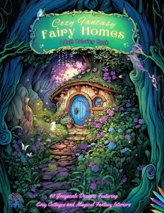 Cozy Fantasy Fairy Homes Adult Coloring Book: 40 Image Designs for Coloring to Relax Your Mind | Featuring Cozy Cottages and Magical Fantasy Interiors | Great for Adults, Teens and Seniors | Grayscale, Paperback