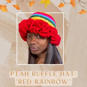 Ptah Crochet Ruffle Hat in multiple colors  - Handmade Acrylic Yarn Beanie with Adjustable Cuff beanies hats