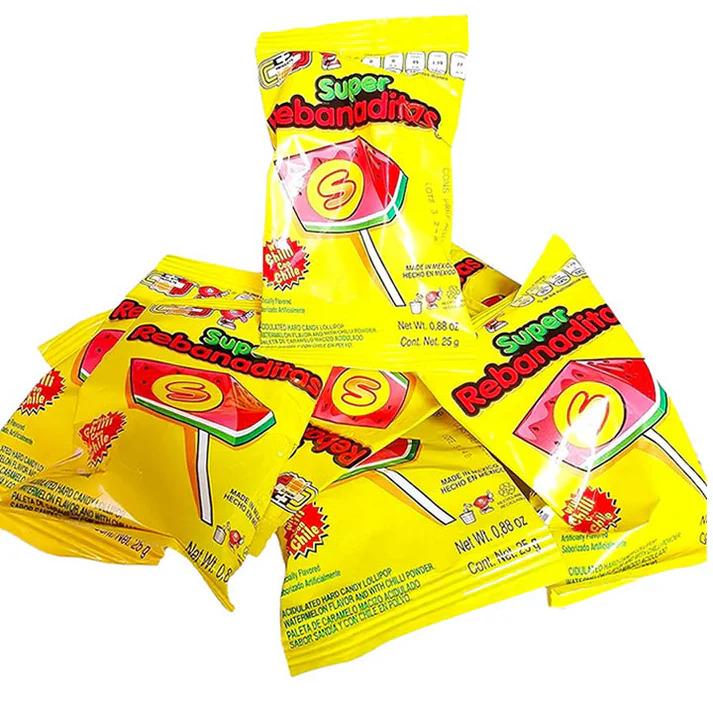 Rebanaditas Paletas Spicy Watermelon Lollipop Sucker 20 Pcs Mexican Hard Candy Chili Pops Sweet Snack Dulces Mexicanos Candies