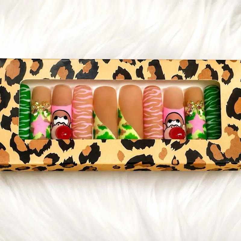 3D Bubble Gum Bobby Jack Camo Print Press-On Nails