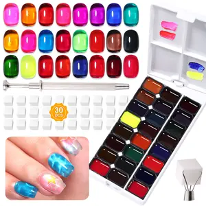 GELLAKTIK 24 Color Patting Nail Gel Polish Kit, Ombre Painting Gel Palette with Sponge Applicators for Blush Blooming Floral Aura French Manicure DIY Nail Art Palette