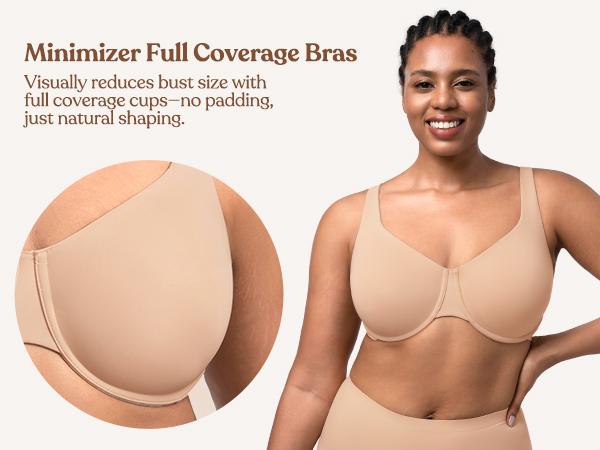 HSIA Esme Minimizer Bras for Women Plus Size Full Coverage No Padding Unlined T Shirt Bra Seamless Underwire Cool Comfort Daily Bras