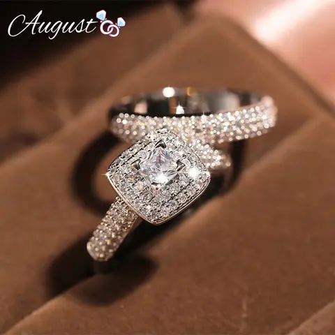 Women's Fashion Stackable Moissanite Lead-Free Artificial Gemstone Wedding Ring Set - Engagement Ring with Gift Box, Sizes 6-11, SpringStatements Jewelry, Girlfriend Gifts, Artificial Gemstone Ring