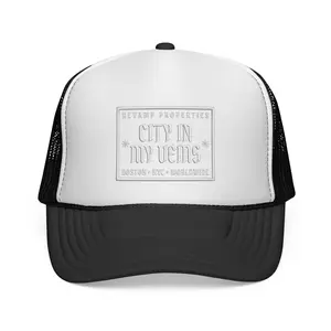 Vintage Neon Style "City In My Veins" Polyester Trucker Cap, Breathable Mesh Trucker Hat