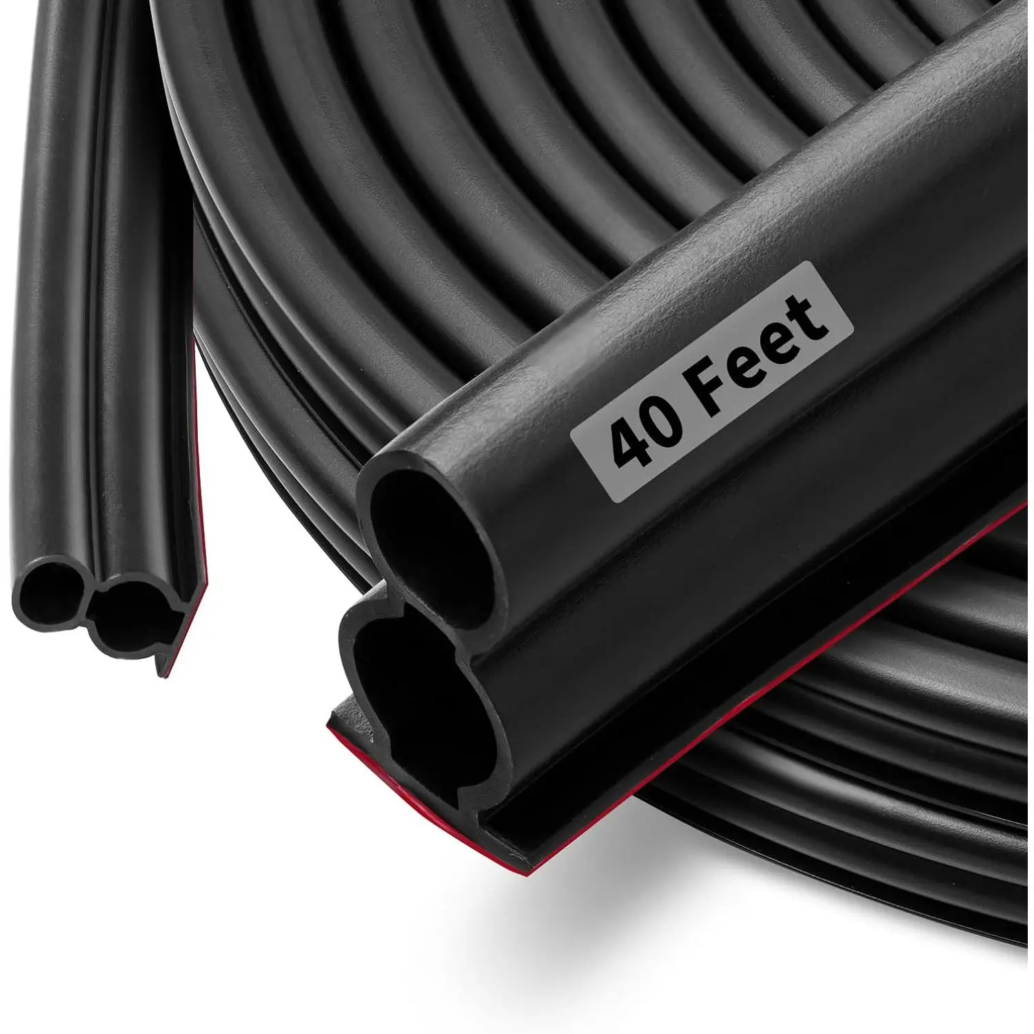40  Rubber Door Weather Stripping Door Seal Large Gap, Self-Adhesive Extra Thick D-Shape Door Seal Strip for Door Frame Door Insulation Strip, Easy Cut to Size(Black)