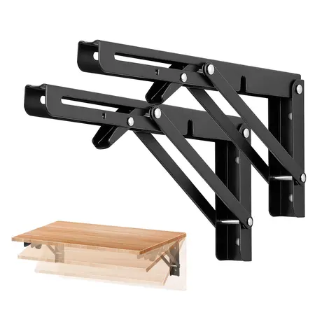 Ravinte 2-Pack Heavy-Duty Stainless Steel Folding Shelf Brackets - Wall Mount, DIY Installation, Stable Tri-Bracing, Workbench Support, Space-Saving Storage Solution, 2-Pack Convenience