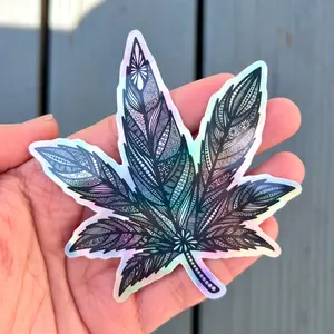 Marijuana Leaf Holographic Sticker, Weed Die Cut Sticker, Cannabis Stoner Sticker