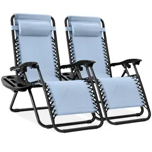 Best Choice Products Set of 2 Zero Gravity Lounge Chair Recliners for Patio, Pool w/ Cup Holder Tray