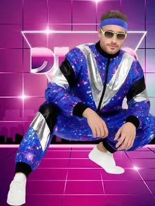 80s Tracksuit Men's Disco Costume 80s 90s Outfit Men's with Accessories Retro Jogging Suit Outfit for Men Hip Hop Sportswear Fancy Dress Costumes Theme Party Cosplay Carnival