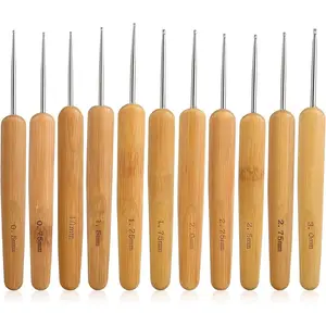 11PCS Dreadlock Crochet Hook, Stainless Steel Needle Tool, Bamboo Handle Crochet Hooks for Hair, Multiple Sizes for Braid Craft, Dread Extensions, Wig Weaving
