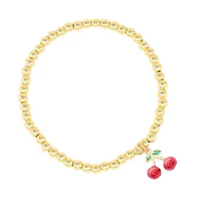 CHERRY CHARM STAINLESS STEEL BALL BEAD BRACELET